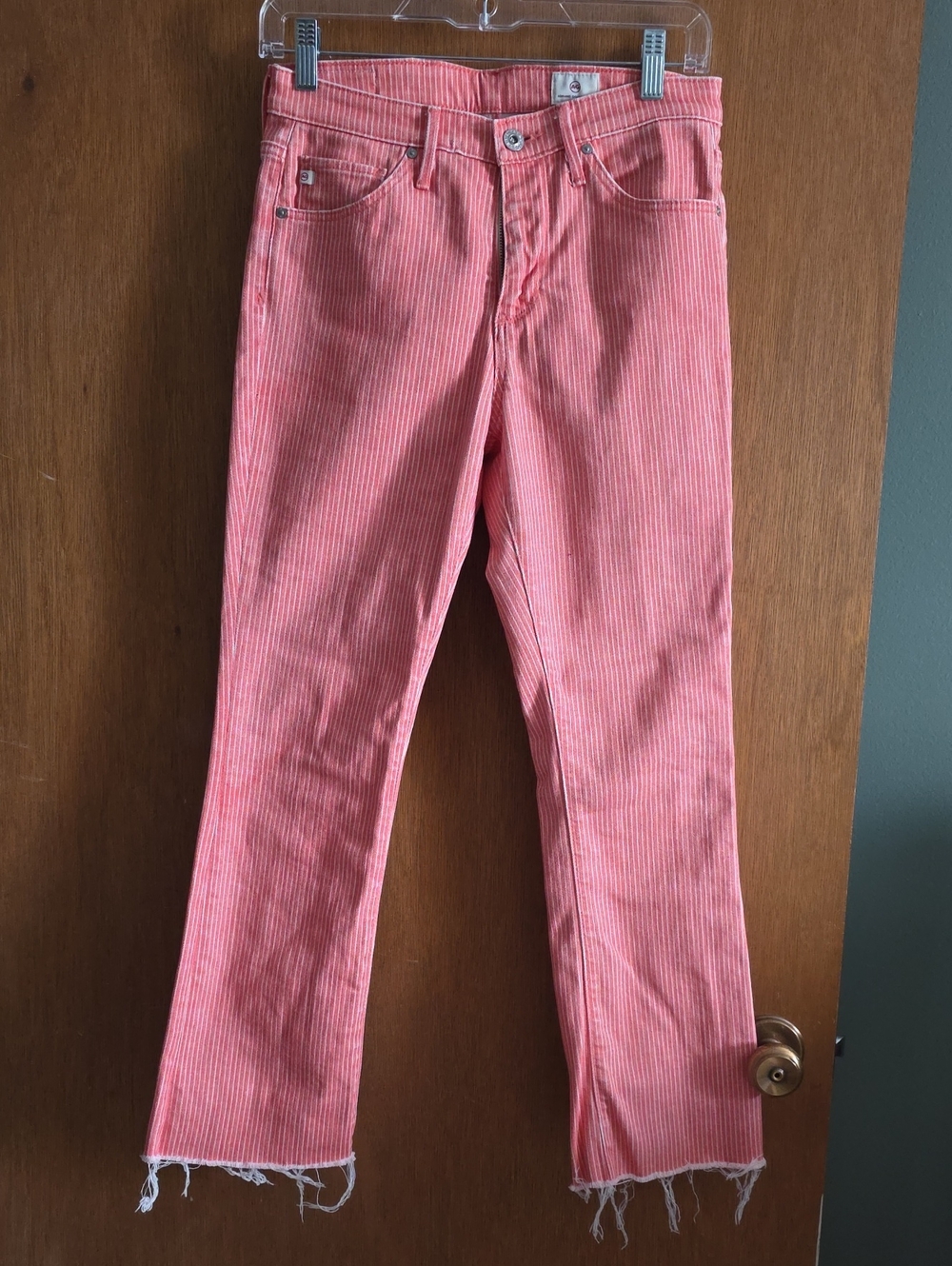 Ag Adriano Goldschmied Straight-Leg Jeans Size 26 With Frayed Hem